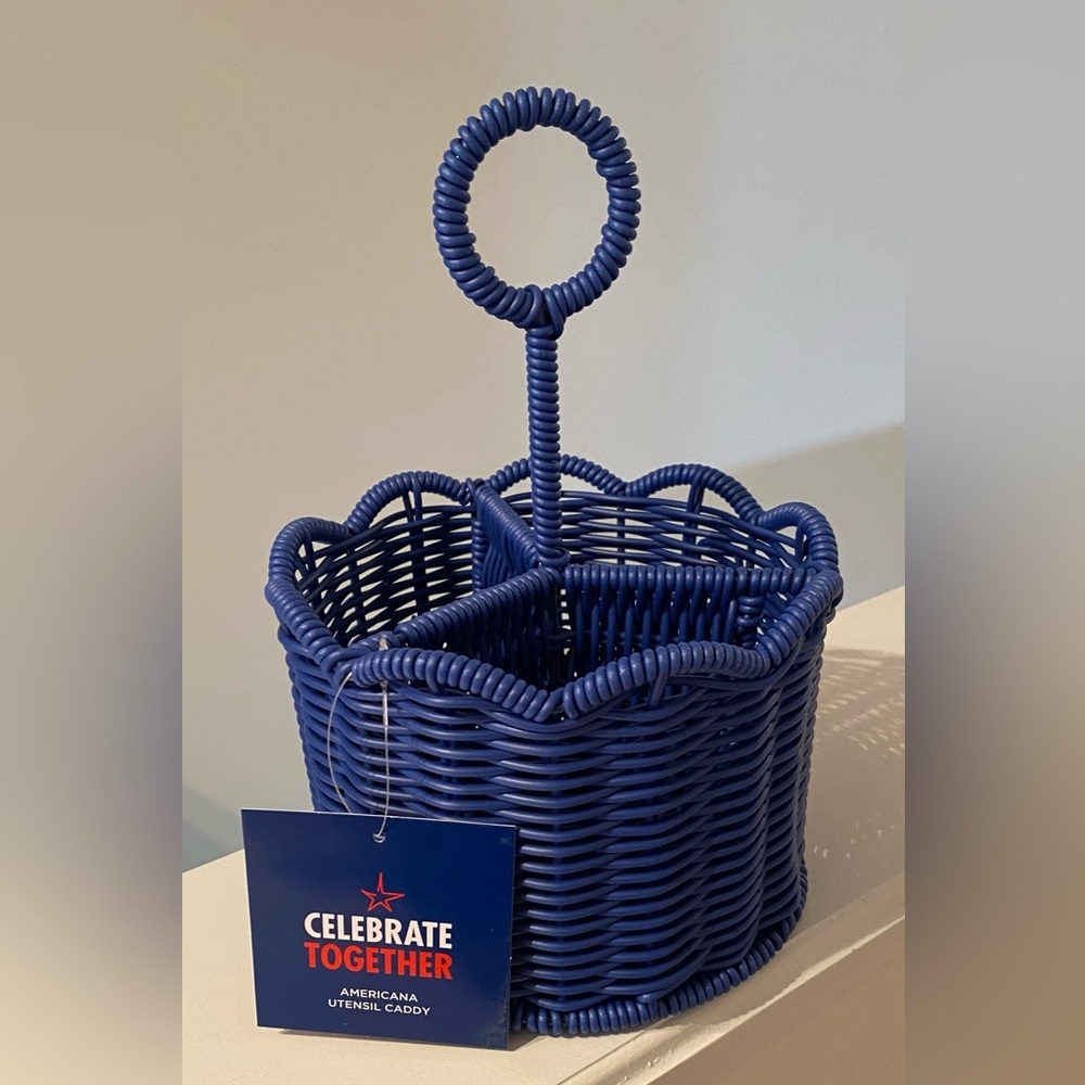 Blue  Americana resin wicker utensil caddy. NWT